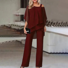 Alaine –  Elegantes zweiteiliges Chiffon-Set in Rot