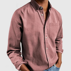 Bryan - Bequemes Langarm-Hemd mit Revers in Rosa