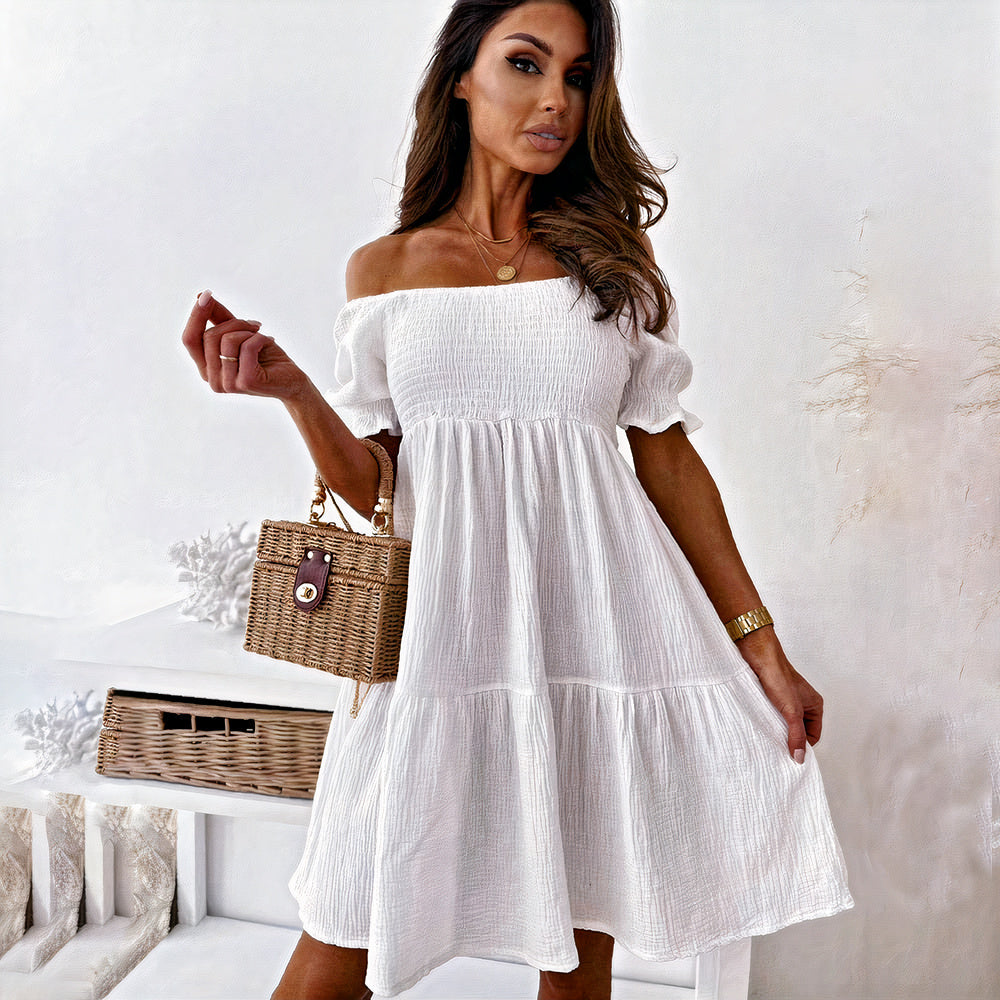 Damen Boho-Schulterfreies Minikleid für Sommer