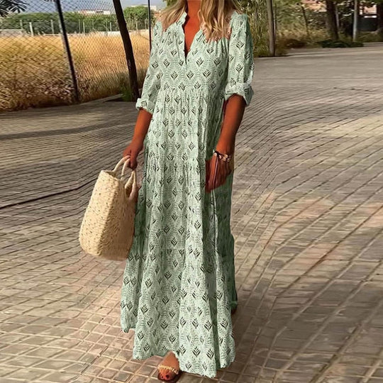 Halbarmlänge V-Ausschnitt Maxikleid für Damen