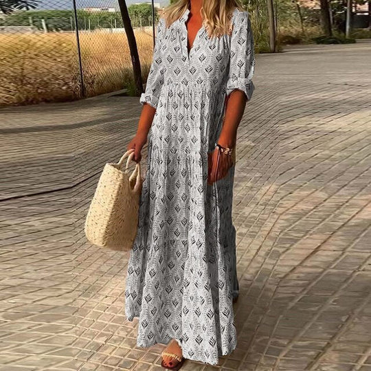 Halbarmlänge V-Ausschnitt Maxikleid für Damen