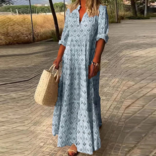 Halbarmlänge V-Ausschnitt Maxikleid für Damen