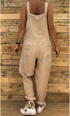 Charlotte- Cooler böhmischer Leinen Overall in Khaki