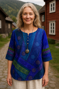 Greta™ | Bequeme und farbenfrohe Bluse mit halblangen Ärmeln in Blau