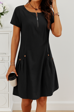 Tammy | Knopfdetail Taschen Kleid in Schwarz