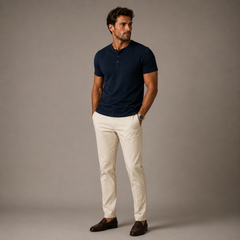 Raymond | Herren Relaxed Kurze Ärmel Henley T-Shirt in Blau