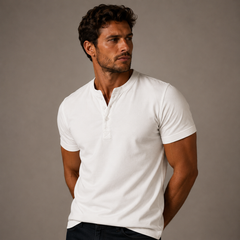 Raymond | Herren Relaxed Kurze Ärmel Henley T-Shirt in Weiß