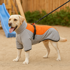 PawEase – Hundejacke mit verstellbarer Passform und integriertem Geschirr in Grau Orange