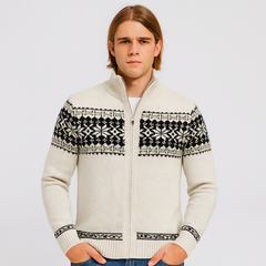 Noah | Warmer Herrenpullover mit Schneeflocken-Print und Reißverschluss in Weiß