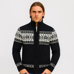 Noah | Warmer Herrenpullover mit Schneeflocken-Print und Reißverschluss in Schwarz