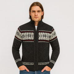 Noah | Warmer Herrenpullover mit Schneeflocken-Print und Reißverschluss in Dunkelgrau