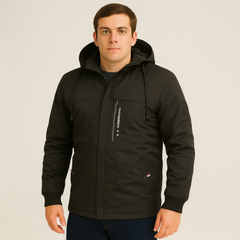 Arno | Herren Fleece-Winterjacke mit Kapuze in Schwarz