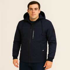 Arno | Herren Fleece-Winterjacke mit Kapuze in Dunkelblau