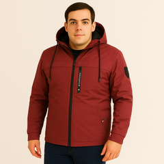 Arno | Herren Fleece-Winterjacke mit Kapuze in Rot