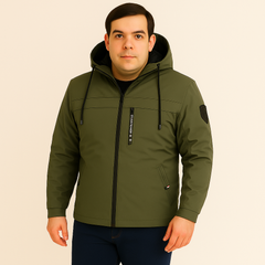 Arno | Herren Fleece-Winterjacke mit Kapuze in Armeegrün