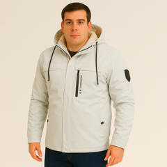 Arno | Herren Fleece-Winterjacke mit Kapuze in Beige