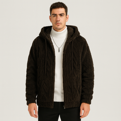 Calum | Einfarbige Fleecejacke mit Kapuze für Herren in Kaffeebraun