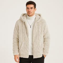 Calum | Einfarbige Fleecejacke mit Kapuze für Herren in Milchig
