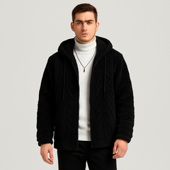 Calum | Einfarbige Fleecejacke mit Kapuze für Herren in Schwarz