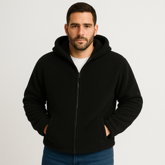 Falko | Fleecegefütterte Winterjacke mit Kapuze für Herren in Schwarz