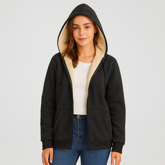 Sienna | Kuschelige Fleece-Kapuzenjacke in Schwarz