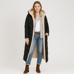 Aurora | Eleganter Wintermantel mit Plüschfutter und Reißverschluss in Schwarz