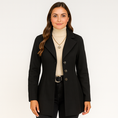 Marlene | Damen Wintermantel mit Knopfverschluss und Langarm in Schwarz