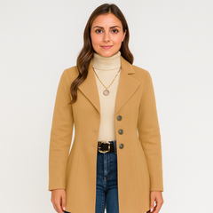 Marlene | Damen Wintermantel mit Knopfverschluss und Langarm in Khaki