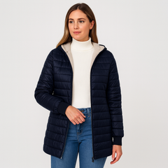 Veronica | Lässiger, stoffgefütterter Mantel in Marineblau