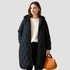 Lorelei | Damen Stepp-Winterjacke Plus Size mit Kapuze und Praktischem Reißverschluss in Schwarz