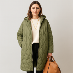 Lorelei | Damen Stepp-Winterjacke Plus Size mit Kapuze und Praktischem Reißverschluss in Armeegrün