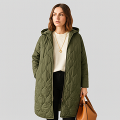 Lorelei | Damen Stepp-Winterjacke Plus Size mit Kapuze und Praktischem Reißverschluss in Dunkelgrün