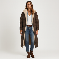 Amara | Wendbarer Wintermantel mit flauschiger Kapuze für Damen in Khaki