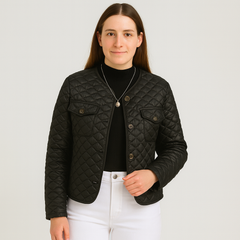 Renate | Steppmantel mit Knopfleiste für Damen in Schwarz