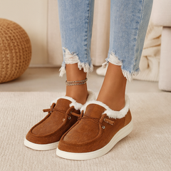 Élise | Kuschelige Winterschuhe aus Cord mit Fellfutter in Braun