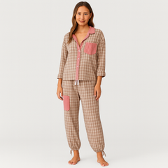 Klassisches Damen-Pyjama-Set in Rot & Rosa