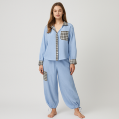 Klassisches Damen-Pyjama-Set in Blau