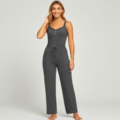 Damen-Pyjama-Set mit Spitzenbesatz – Elegante und weiche Nachtwäsche für nächtlichen Komfort in Dunkelgrau