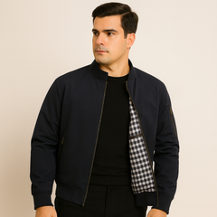 Lässige Herrenjacke mit Stehkragen in Marineblau