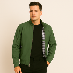Lässige Herrenjacke mit Stehkragen in Smaragdgrün