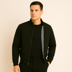 Lässige Herrenjacke mit Stehkragen in Schwarz