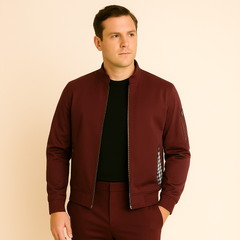 Lässige Herrenjacke mit Stehkragen in Purpurrot