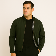 Lässige Herrenjacke mit Stehkragen in Armeegrün
