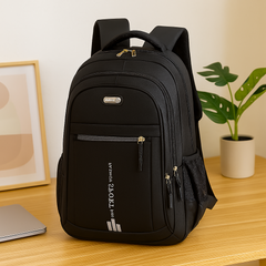 Laptop-Rucksack mit großem Fassungsvermögen – Stilvolle schwarze Reise- und Businesstasche aus Nylon mit verstellbaren Riemen in Schwarz