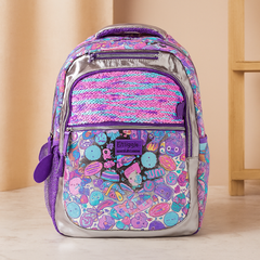 Süßer Rucksack mit Cartoon-Katze und Panda – Kinder-Schultasche für Mädchen mit gepolsterten Trägern in Silberviolett