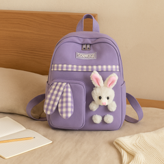 Niedlicher Cartoon-Mini-Rucksack für Mädchen – Faltbare, leichte Reisetasche mit rosa Häschen- und blauem Panda-Design in Lila