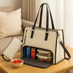 Isolierte 2-in-1-Lunch- und Reisetasche – Auslaufsichere Kühltasche mit Staufach in Beige