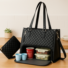 Isolierte 2-in-1-Lunch- und Reisetasche – Auslaufsichere Kühltasche mit Staufach in Schwarz