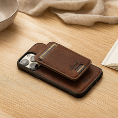2-in-1-Magnethülle für iPhone 15 Pro Max/14 Plus/13/12 – PU-Leder, kabelloses Laden möglich in Braun