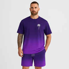 Herren Sommer Casual Set – Kurzarm Rundhalsausschnitt & Shorts mit 3D HD Digitaldruck in Lila